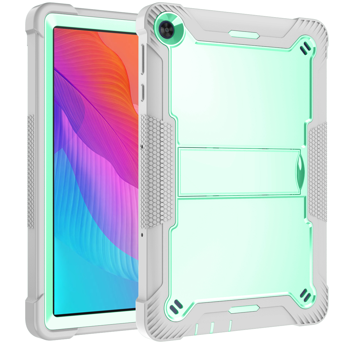 3-Layer Shockproof Silicone Tablet Case for Huawei MatePad T10 9.7 2021 – Mint Green with Kickstand