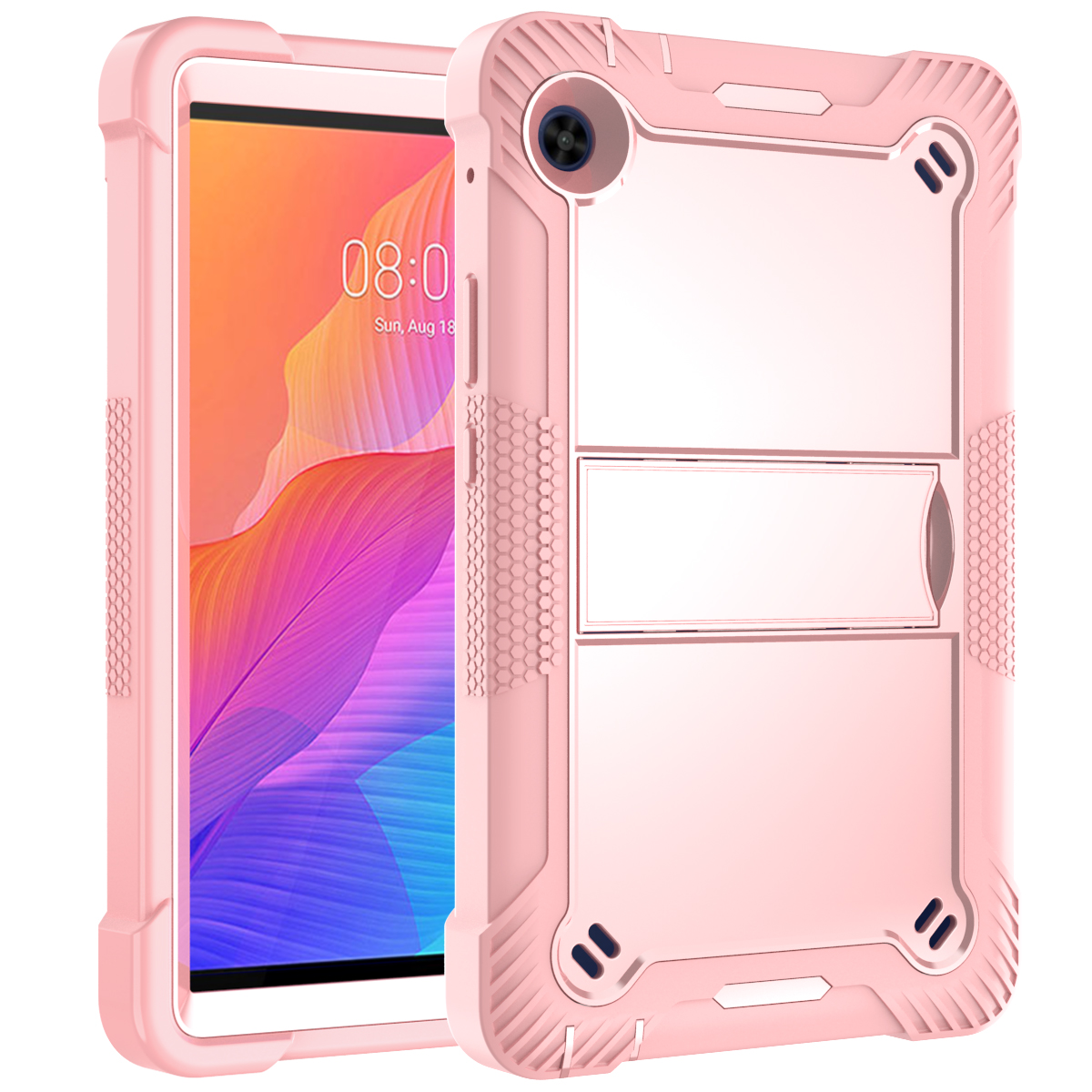 Sturdy 3 in 1 Silicone Hybrid Drop Proof Rugged Shockproof Tablet Case for Huawei MatePad T8 8'' – Pink