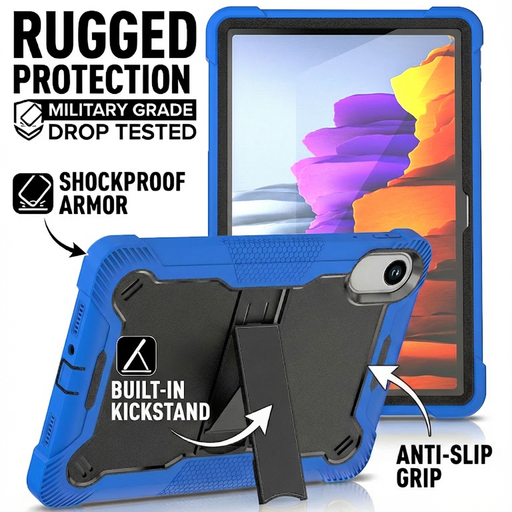 TOZIZO Heavy Duty Blue Hybrid Tablet Case for Redmi Pad 2 – Shockproof Kid-Friendly Stand Tablet Cover
