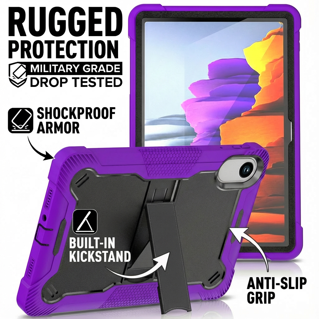 TOZIZO Purple Rugged Kickstand Tablet Case for Redmi Pad 2 – Kid-Proof 3-Layer Heavy Duty Tablet Shell