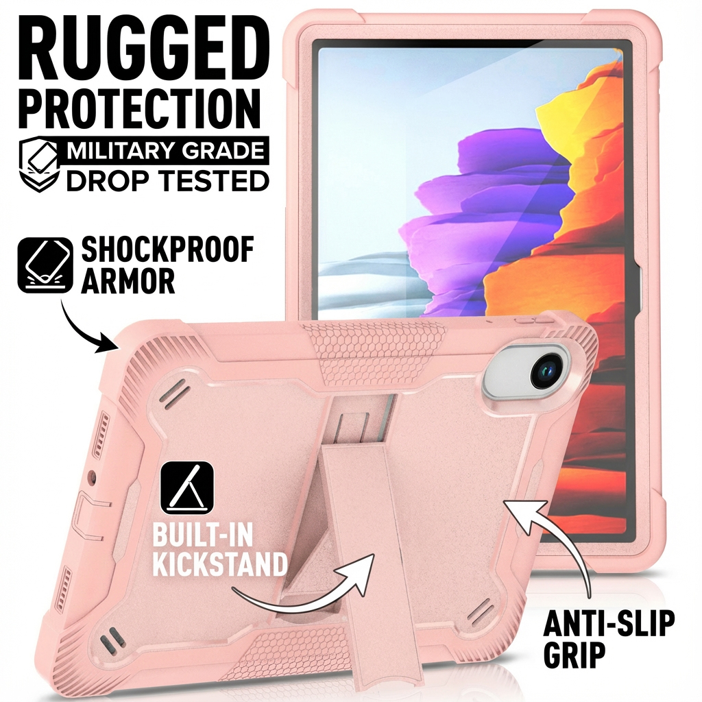 TOZIZO Pink Full-Body Protection Heavy Duty Rugged Tablet Case for Redmi Pad 2 – Kid-Safe Shockproof Stand Tablet Cover