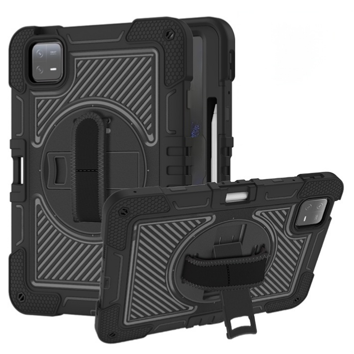 TOZIZO Xiaomi Pad 6 Pro Full Body Heavy Duty Rugged Tablet Case with 360° Kickstand & Strap - Black