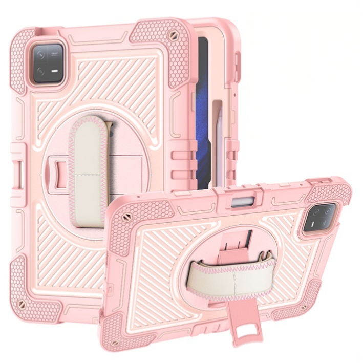 TOZIZO Xiaomi Pad 6 Pro Heavy Duty Shockproof Tablet Case with 360° Kickstand & Strap - Pink