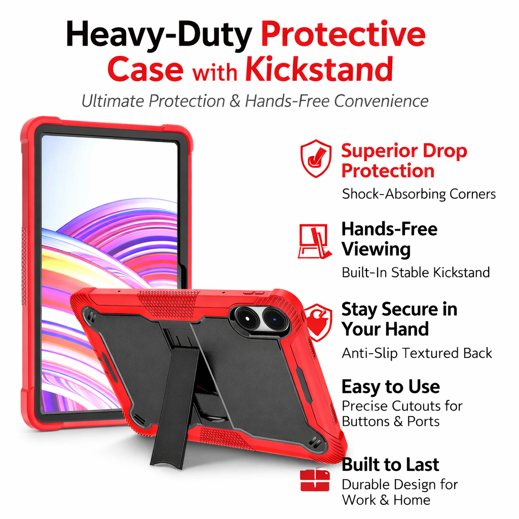TOZIZO Red Shockproof Tablet Case for Kids - Xiaomi Poco M1 12.1 Heavy Duty Tablet Cover