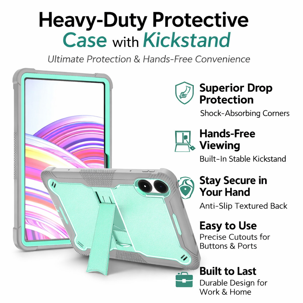 TOZIZO Mint Green Kids Rugged Tablet Case for Xiaomi Poco M1 12.1'' - Shockproof & Safe Tablet Protector