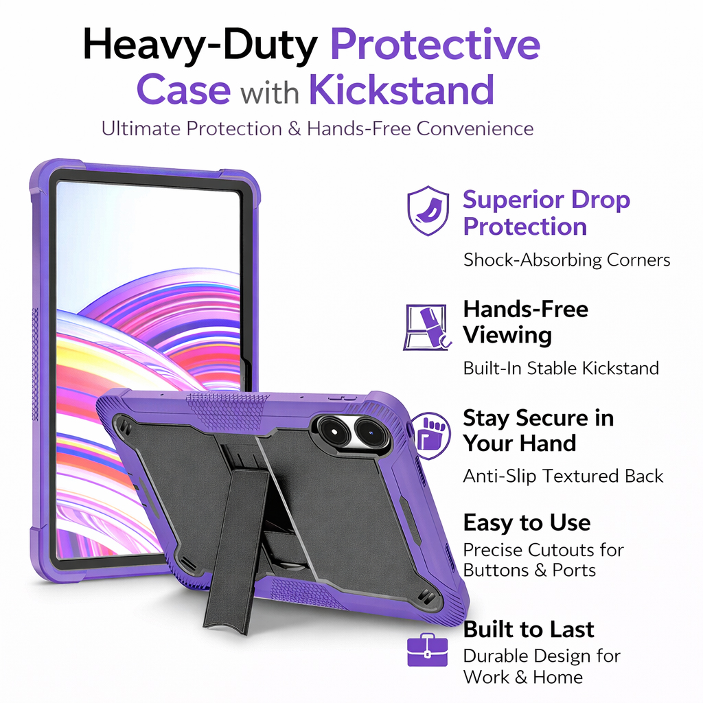 TOZIZO Purple Survivor Series Heavy Duty Shockproof Kids Tablet Case for Xiaomi Poco M1 12.1