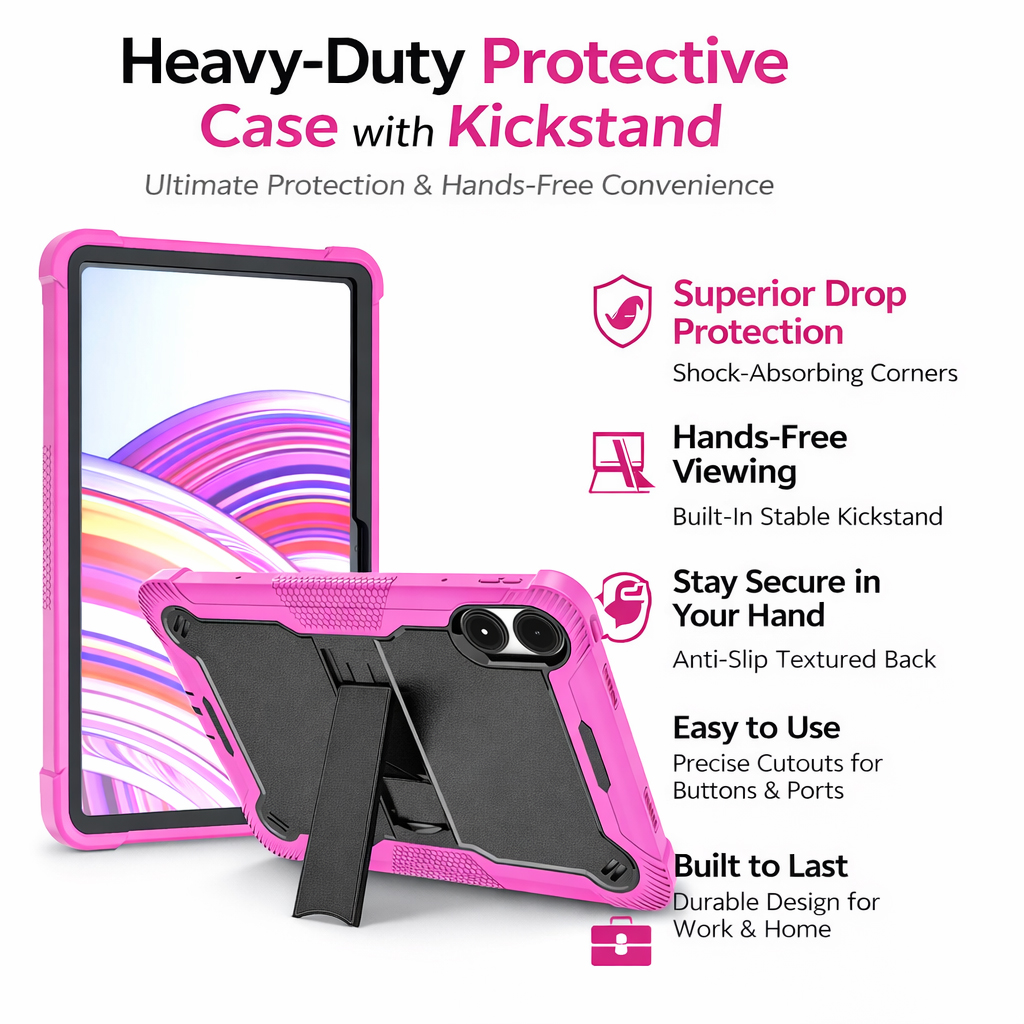 TOZIZO Hot Pink Shockproof Tablet Cover for Xiaomi Poco M1 12.1 - Rugged Tablet Case for Kids