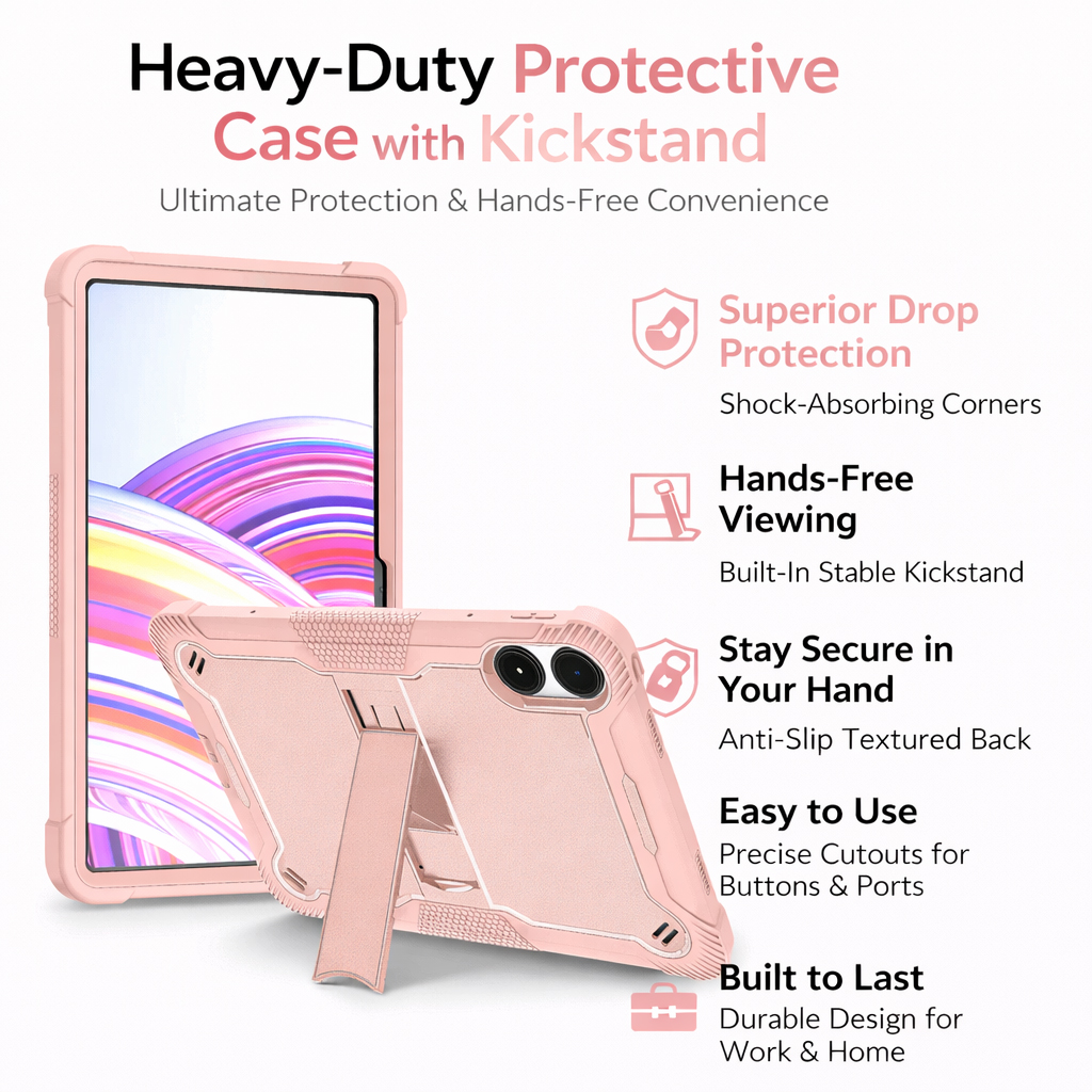 TOZIZO Heavy Duty Pink Shockproof Rugged Tablet Case for Xiaomi Poco M1 12.1'' - Kids Friendly