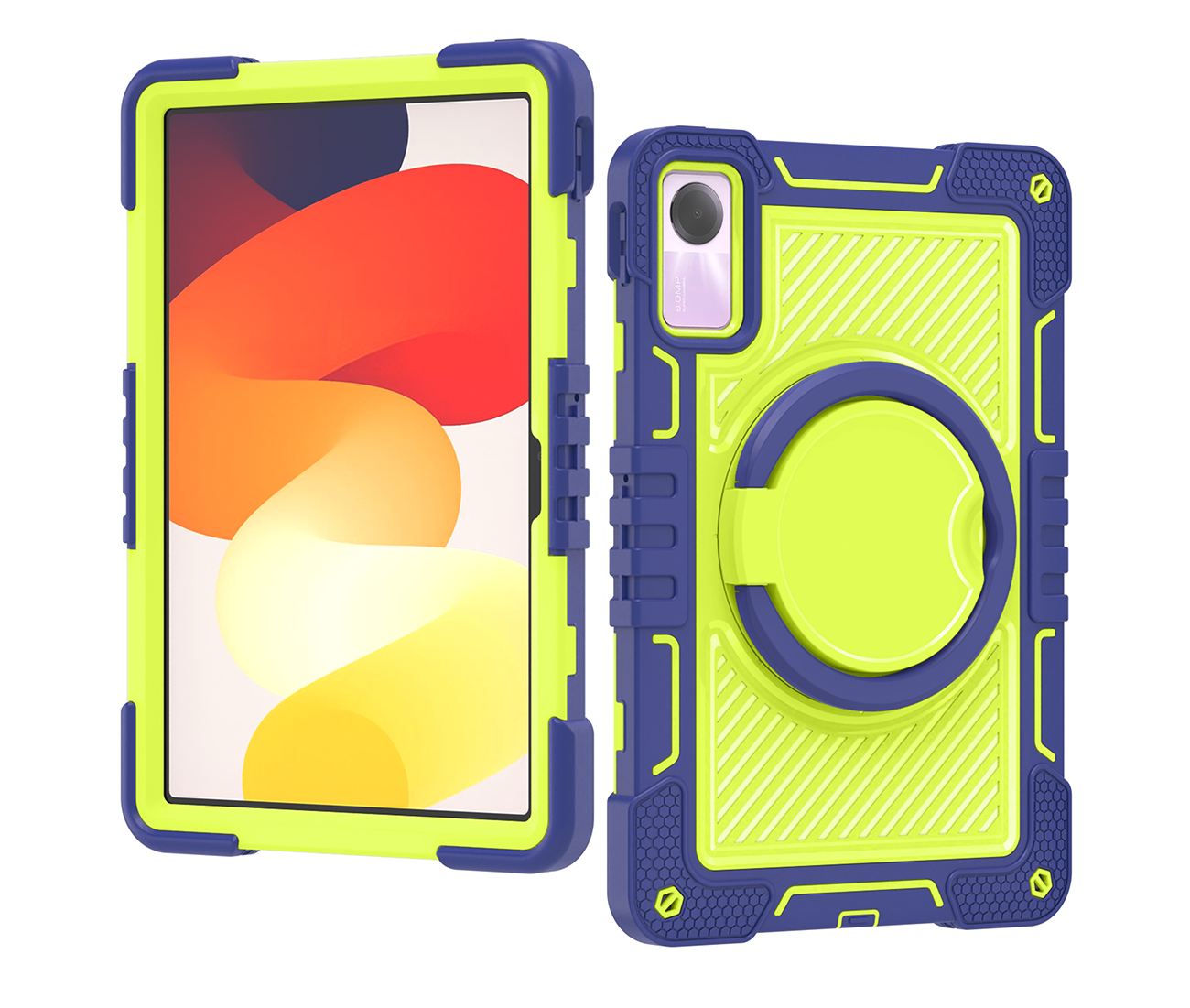 TOZIZO Rugged 360° Rotating Navy Blue & Yellow-Green Case for Redmi Pad SE 4G 8.7 inch