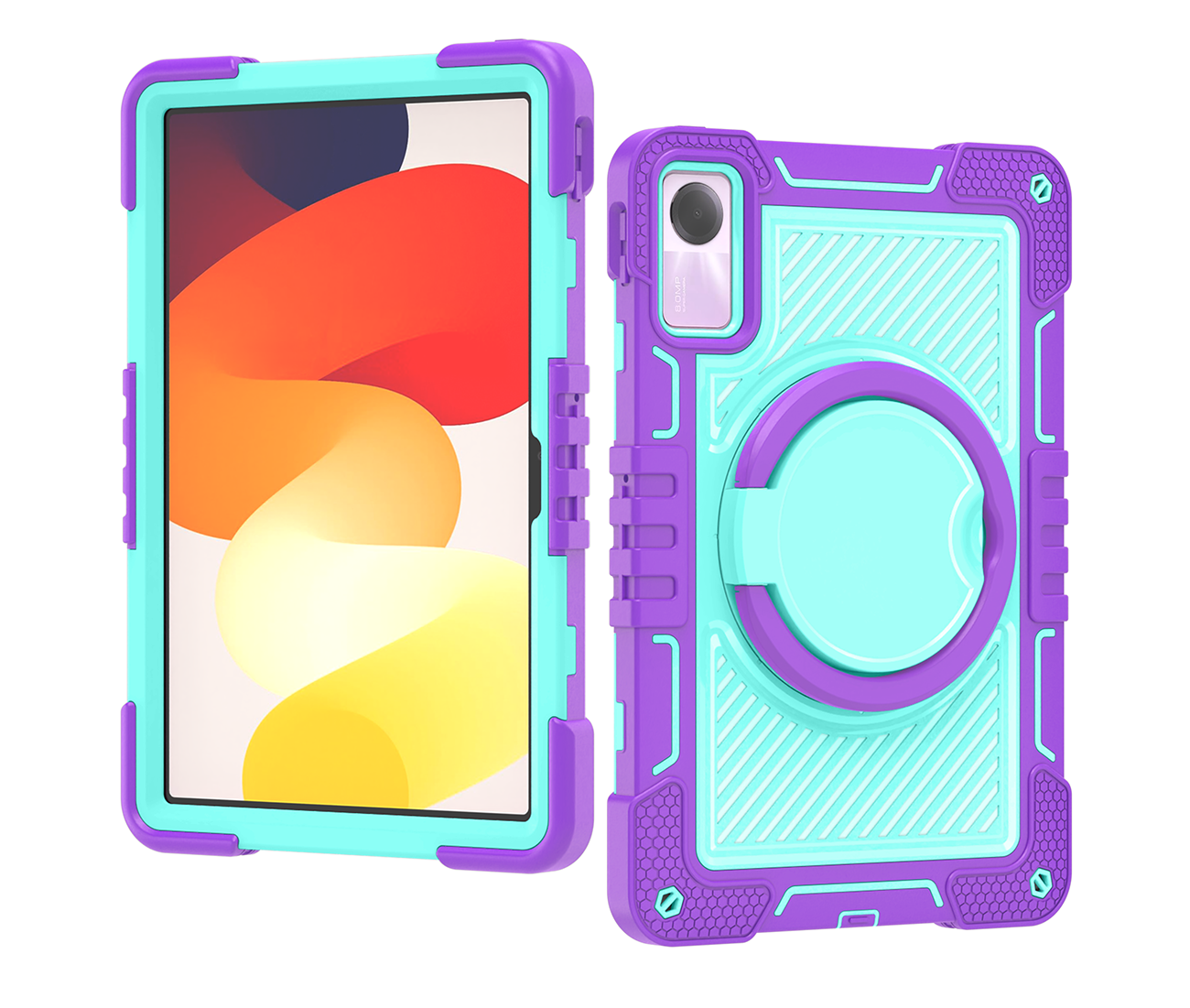TOZIZO Silicone Rugged Purple & Mint Green Case for Redmi Pad SE 8.7in with Rotating Stand