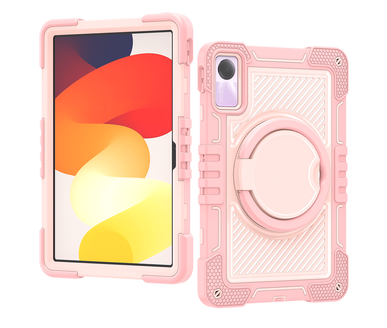 TOZIZO Full Body Pink Shockproof Case for Redmi Pad SE 8.7in – 360° Ring & Kickstand