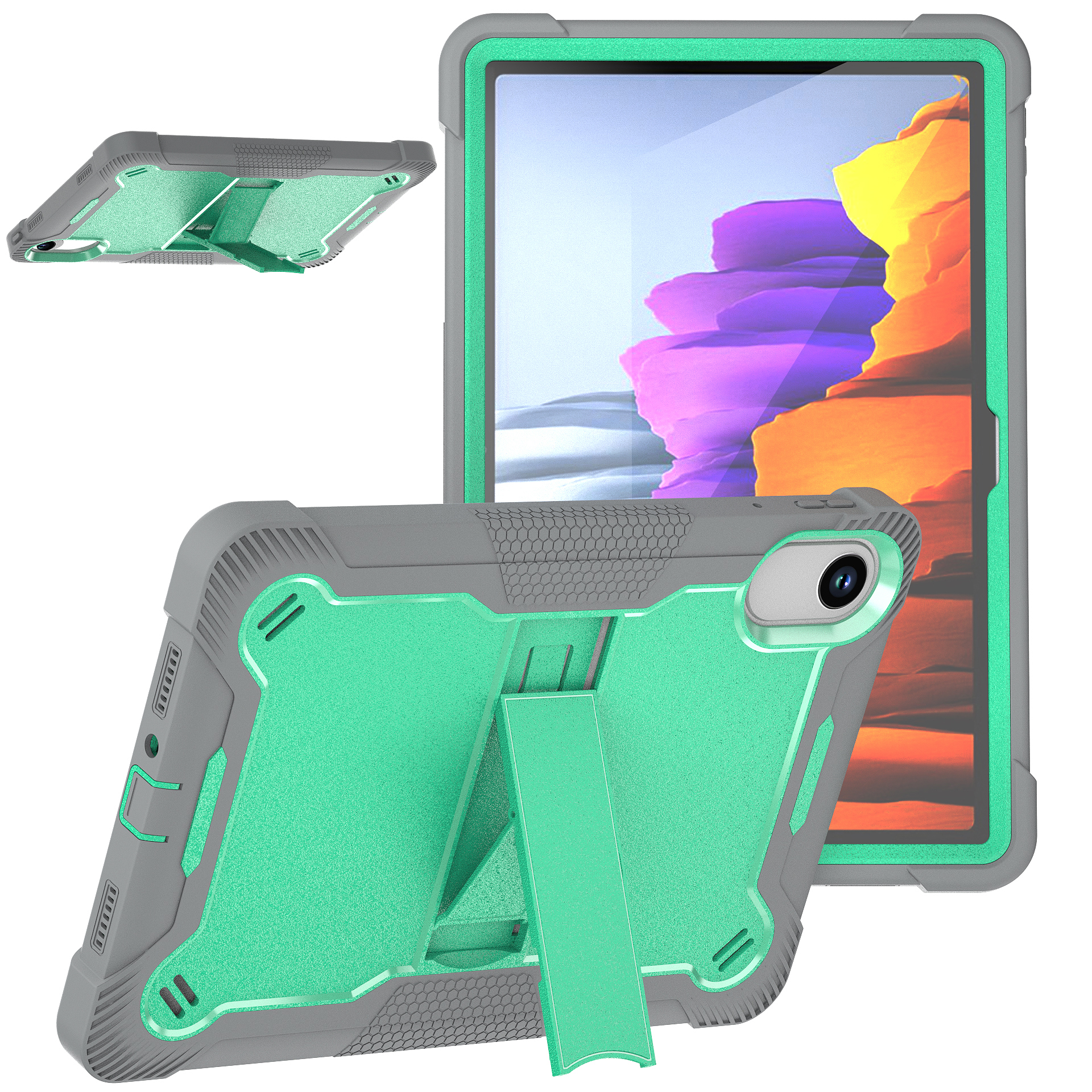 TOZIZO Mint Green Gray Full-Body Protective Redmi SE11 Tablet Case with Kickstand - Triple Layer Rugged Cover