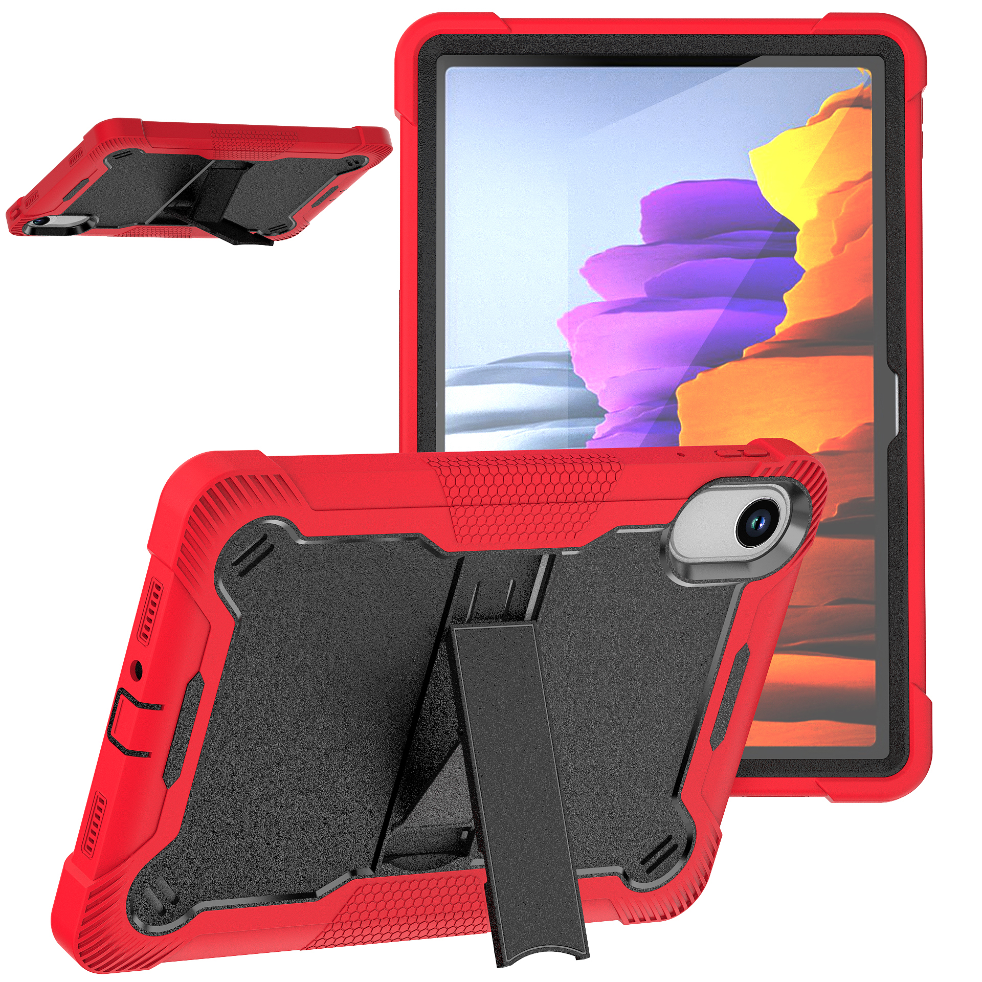 TOZIZO Red Black Shockproof Heavy Duty Tablet Case for Redmi SE11 with Kickstand