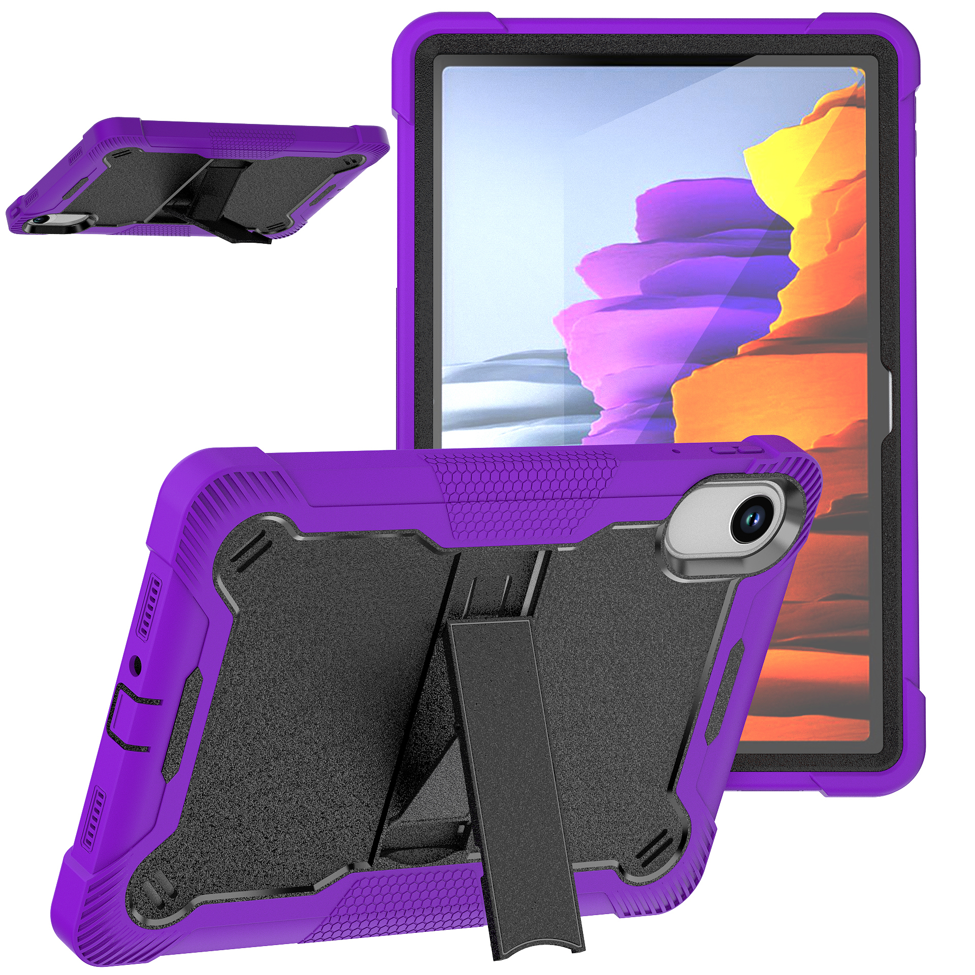 TOZIZO Purple Black Heavy Duty Protective Tablet Case for Redmi SE11 with Kickstand