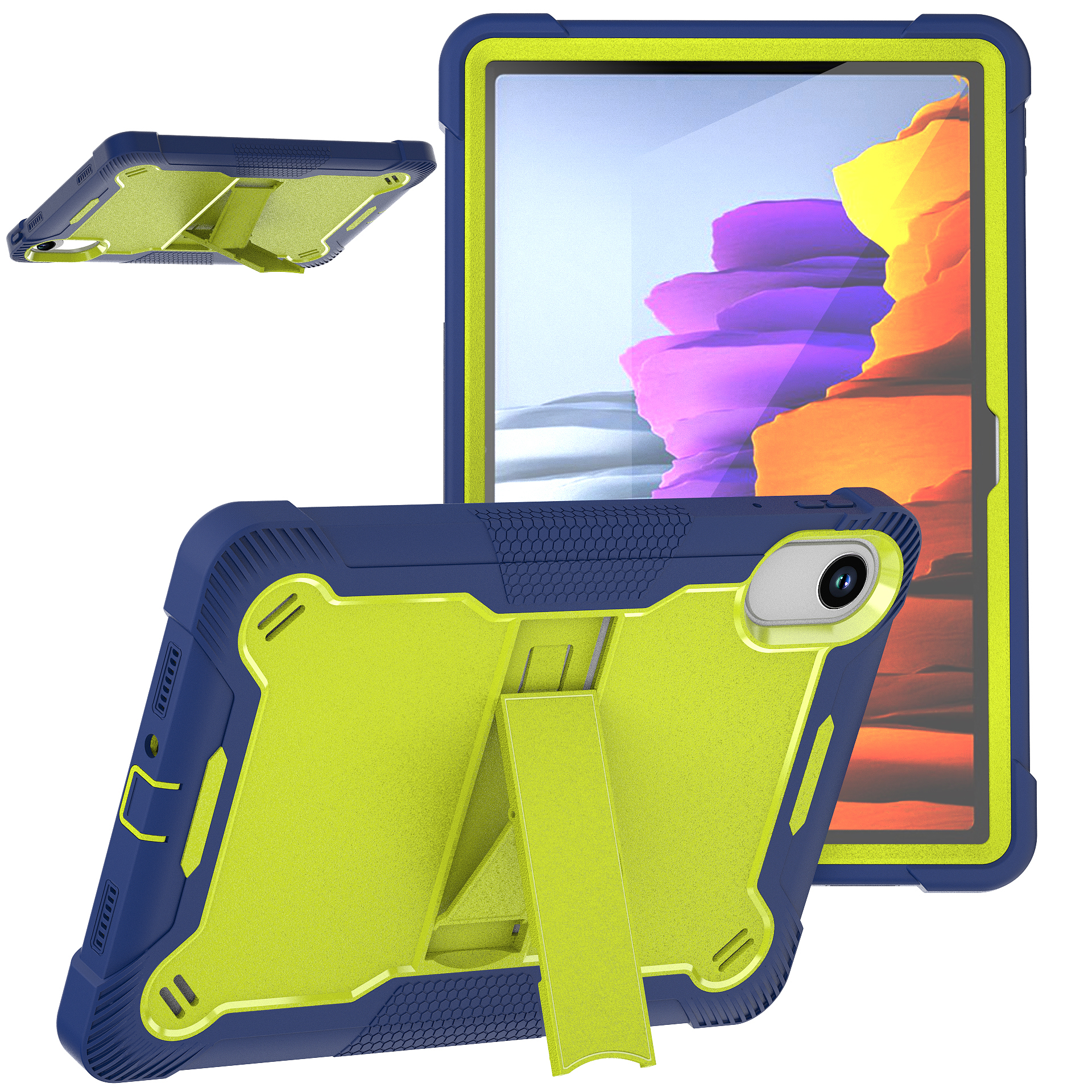 TOZIZO Yellow-Green Navy Blue Rugged Kickstand Case for Redmi SE11 Tablet - Shockproof Cover