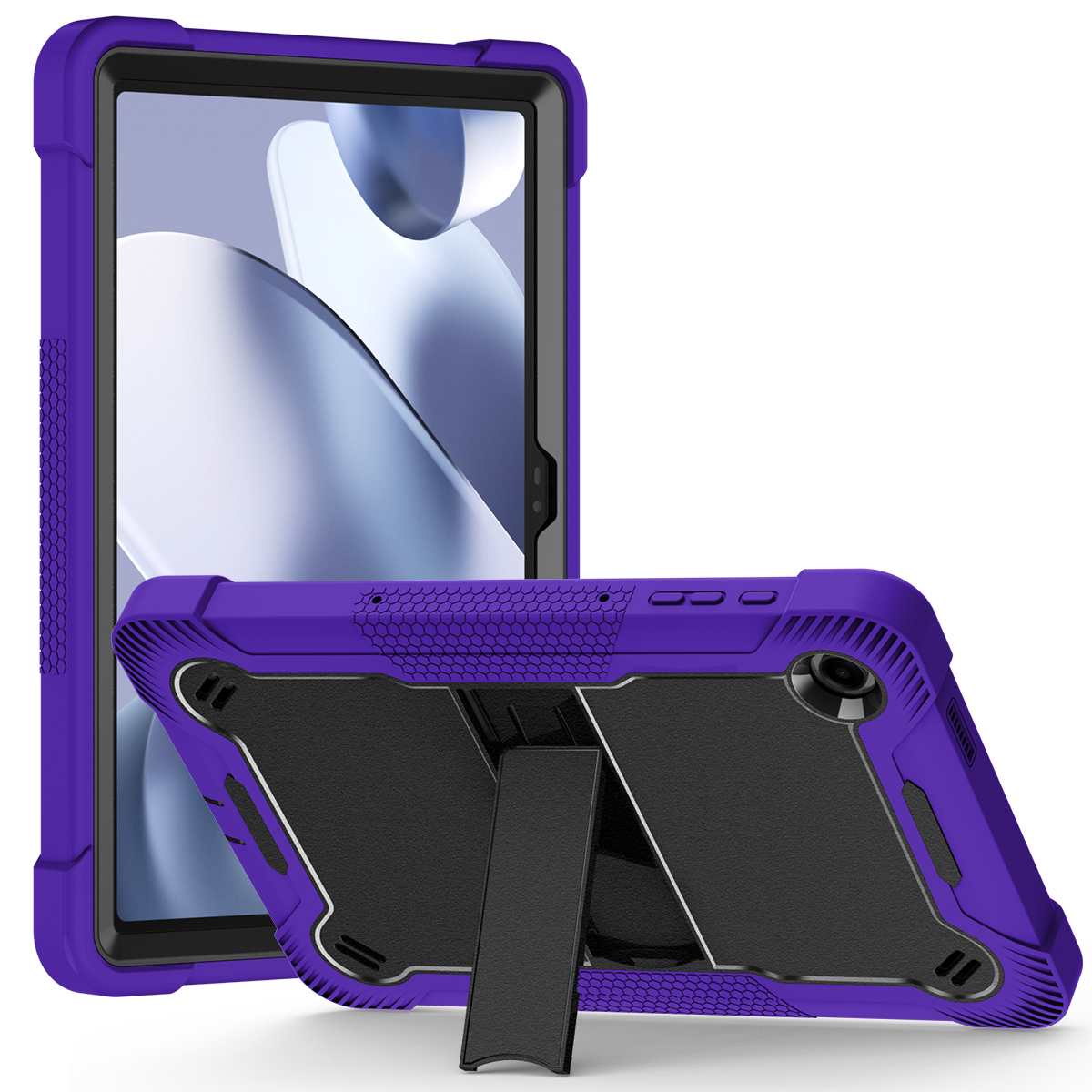 TOZIZO Purple Black Shockproof Rugged Tablet Case for Revvl Tab 2 with Kickstand