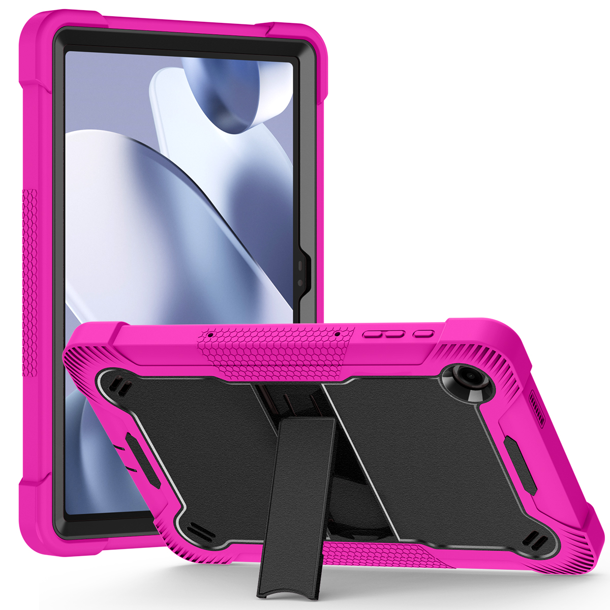 TOZIZO Rose Red Black Full Body Protective Case for Revvl Tab 2 with Kickstand