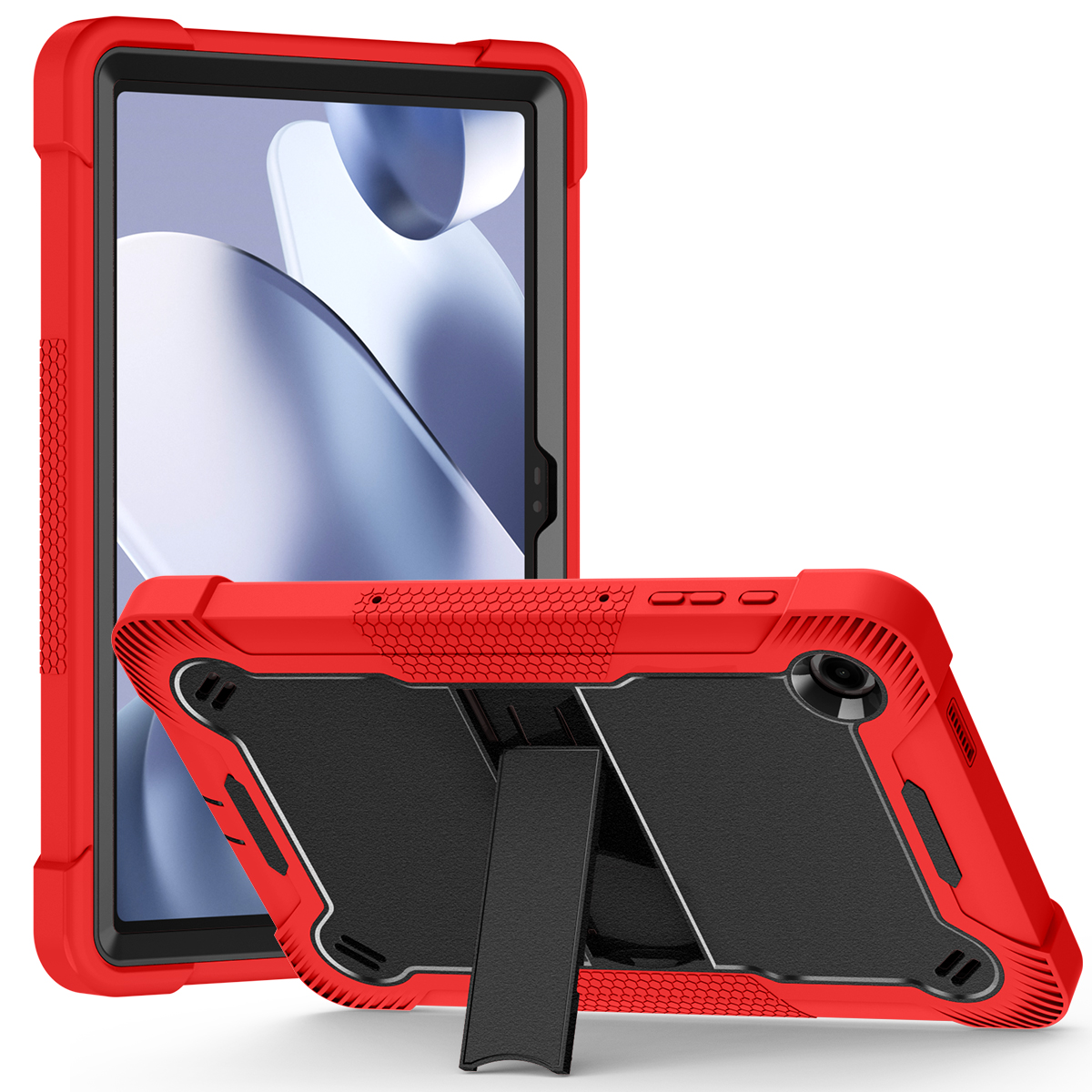 TOZIZO Red Black Shockproof Rugged Case for Revvl Tab 2 with Kickstand