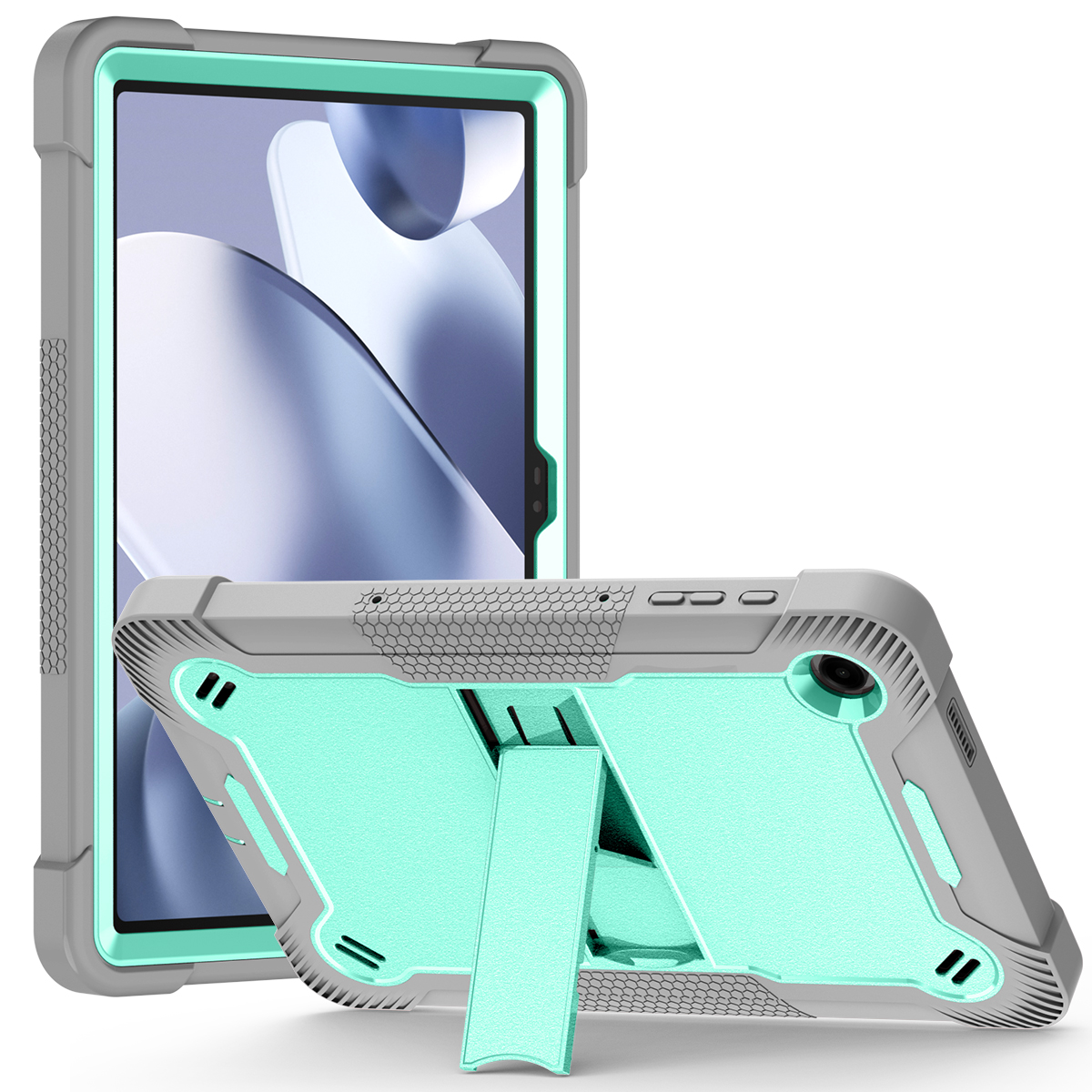 TOZIZO Mint Green Gray Heavy Duty Rugged Tablet Case for Revvl Tab 2 with Kickstand