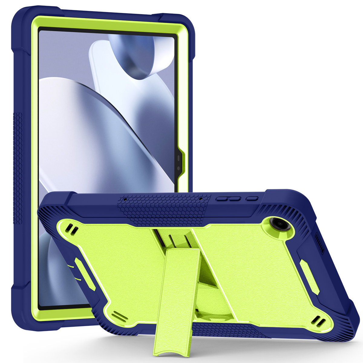 TOZIZO Yellow Green Navy Blue Rugged Case for Revvl Tab 2 | Shockproof Stand Cover