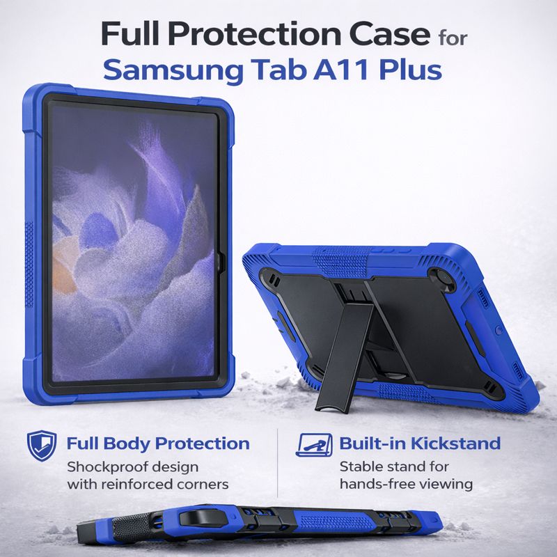 TOZIZO Dark Blue + Black 3-Layer Rugged Case for Samsung Galaxy Tab A11 Plus
