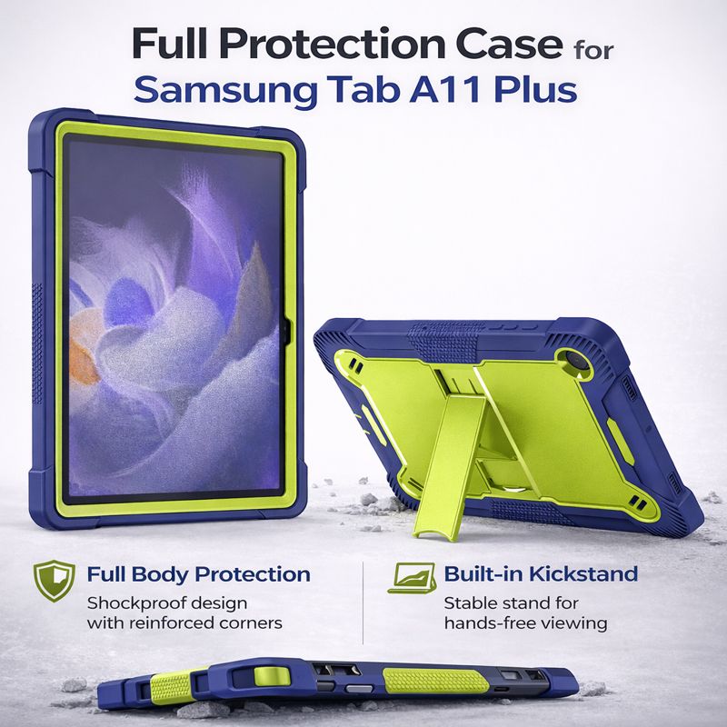 TOZIZO Yellow-Green + Navy Blue Shockproof Case with Kickstand for Galaxy Tab A11 Plus