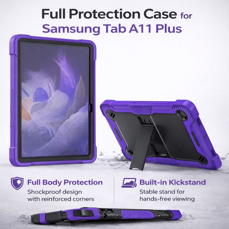 TOZIZO Purple + Black Full Body Shockproof Case for Galaxy Tab A11 Plus 11
