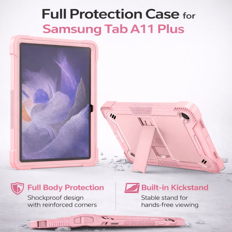 TOZIZO Pink Shockproof Silicone Case with Kickstand for Galaxy Tab A11 Plus
