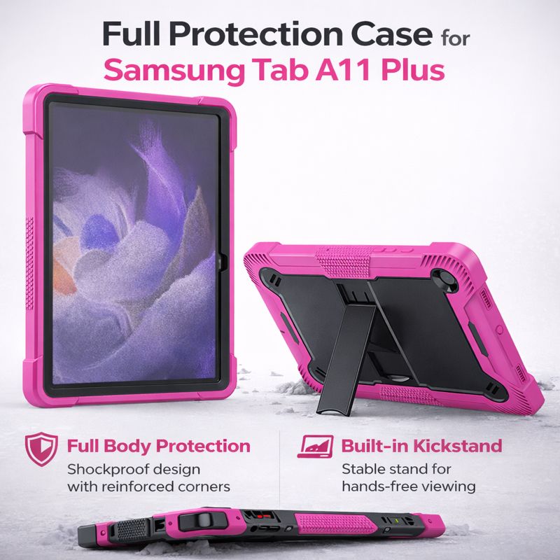 TOZIZO Kids Friendly Shockproof Case for Samsung Galaxy Tab A11 Plus - Rose Red + Black