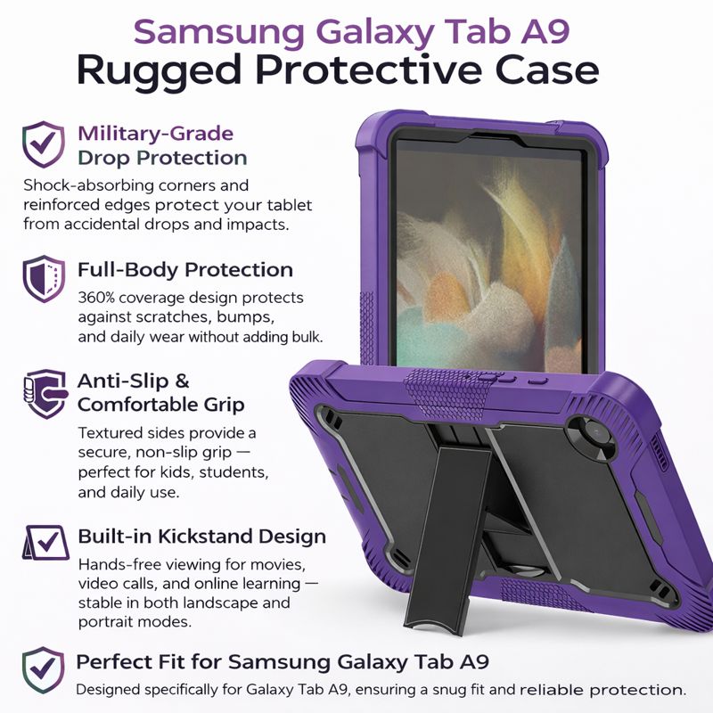 TOZIZO Purple Black Rugged Case for Samsung Galaxy Tab A9 8.7