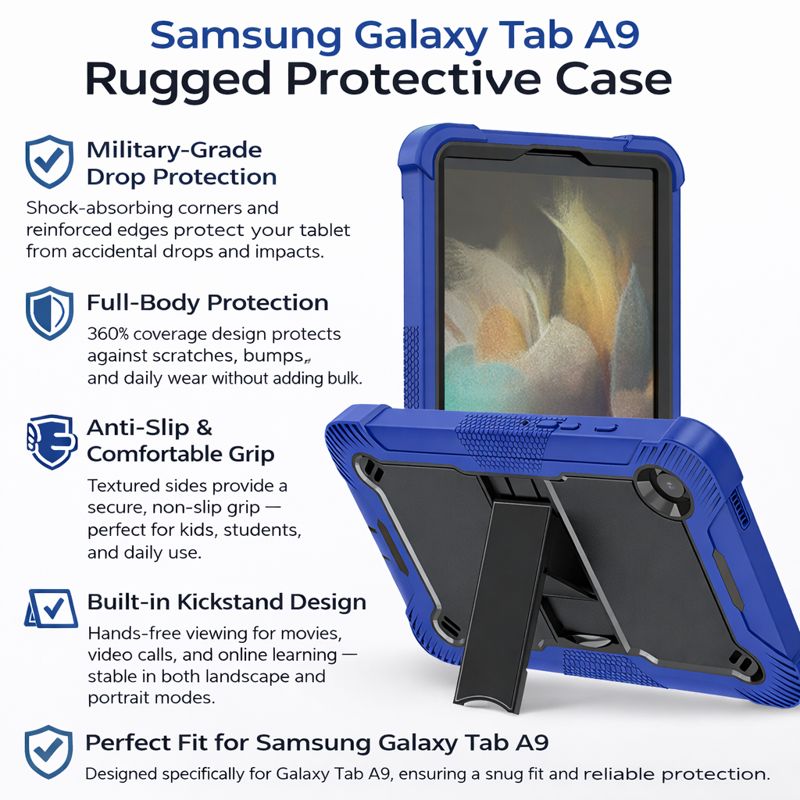 TOZIZO Rugged Dark Blue Black Case for Samsung Galaxy Tab A9 8.7