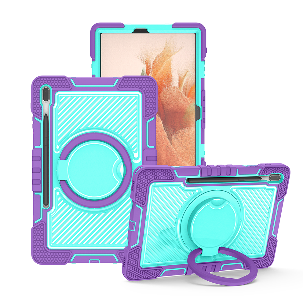TOZIZO Full-Body Shockproof Case for Samsung Tab S7 FE 12.4” – Purple & Mint Green 3-Layer Rugged Cover with 360° Kickstand & Strap