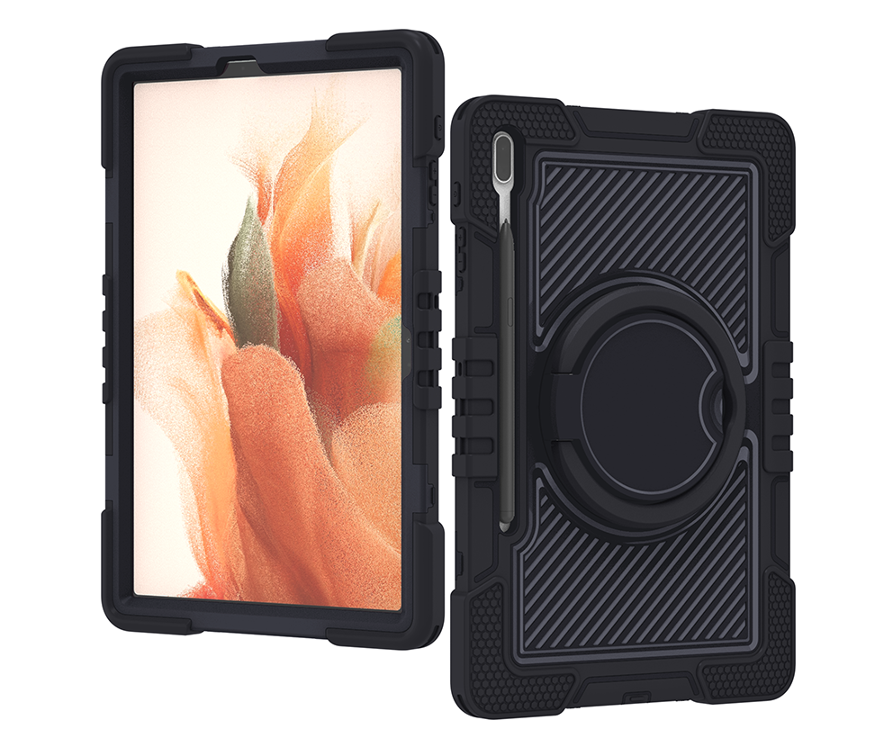 TOZIZO Black Rugged Full Body Samsung Tab S7 Plus Tablet Case with 360° Kickstand
