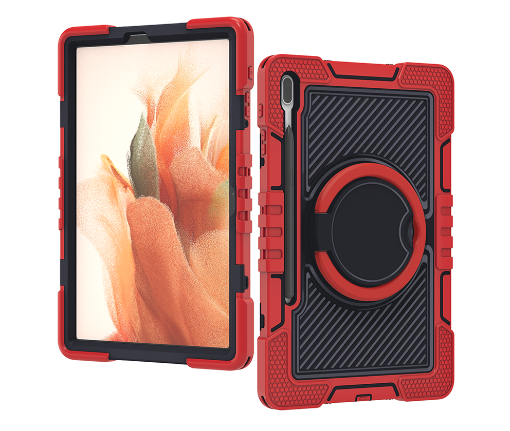 TOZIZO Heavy Duty Shockproof Samsung Tab S7 Plus Case with Kickstand - Red & Black
