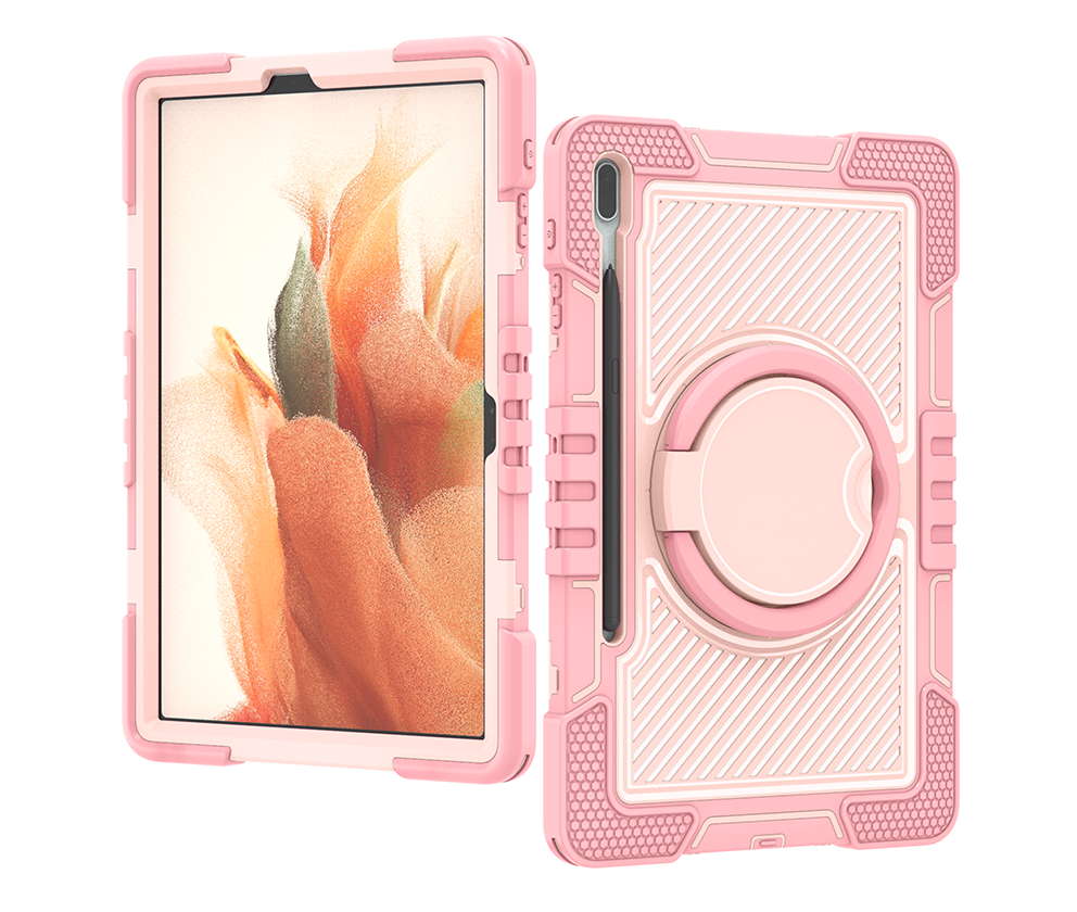 TOZIZO Full Body Protective Samsung Tab S7 Plus Tablet Case - Pink with Kickstand & Hand Strap