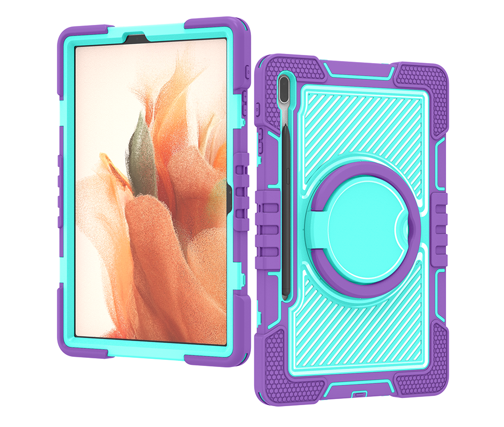 TOZIZO Silicone Rugged Samsung Tab S7 Plus Tablet Case with Kickstand - Purple & Mint Green