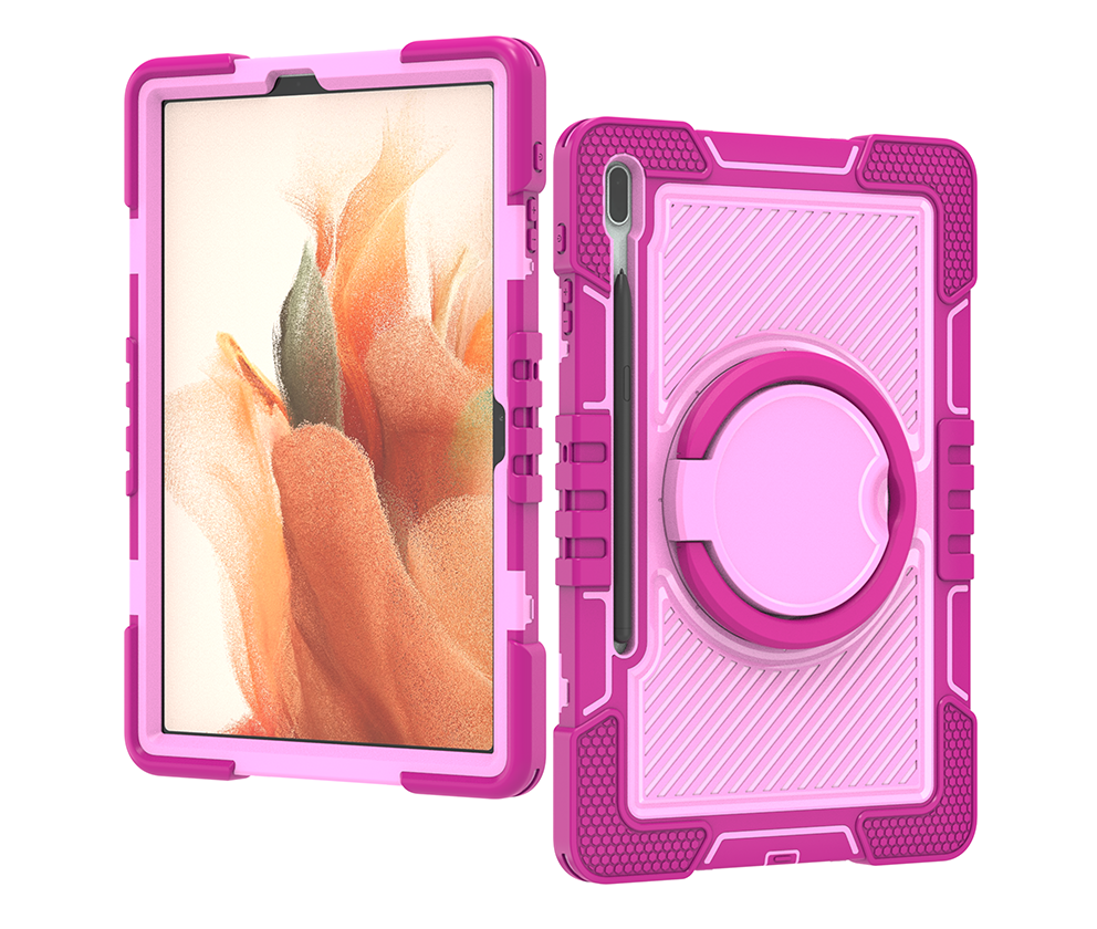 TOZIZO Kids Friendly Rugged Samsung Tab S7 Plus Case with Kickstand - Rose Red & Pink