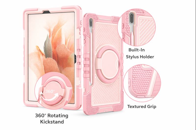 TOZIZO Full-Body Protective Samsung Tab S8 Plus Case - Soft Pink Shockproof Rugged Cover with Kickstand