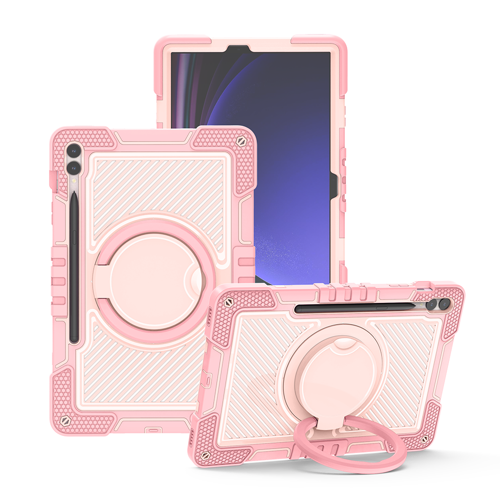 TOZIZO Shockproof Pink Silicone Case for Samsung Galaxy Tab S9 FE+ 12.4'' with Rotating Kickstand