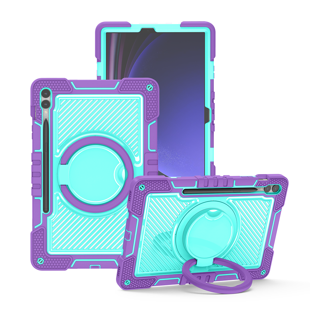 TOZIZO 360° Rotating Shockproof Silicone Case for Samsung Tab S9 FE+ - Purple & Mint Green
