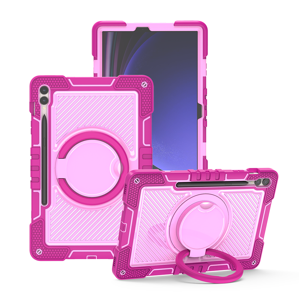 TOZIZO Samsung Tab S9 FE+ Rugged Tablet Case - Rose Red & Pink with 360° Stand