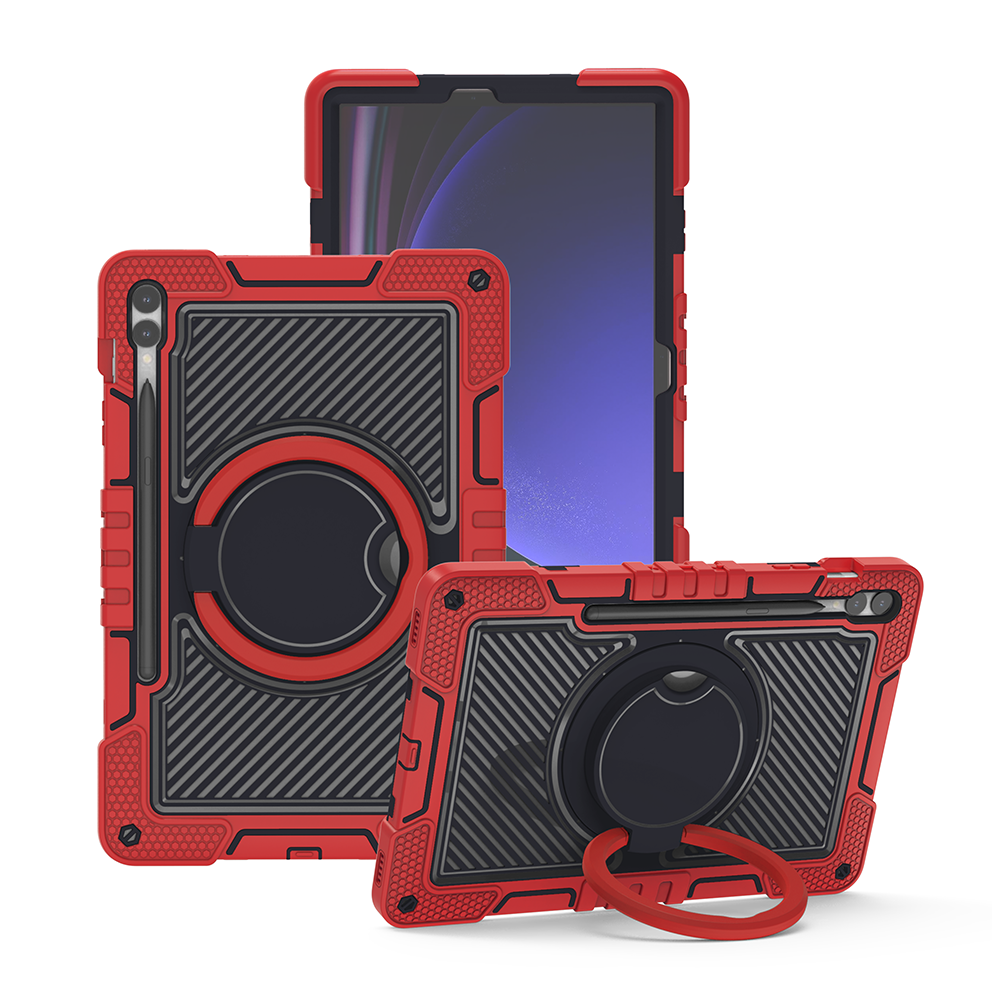 TOZIZO Heavy Duty Shockproof Samsung Tab S9 FE+ Case with Kickstand - Red & Black