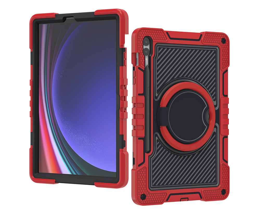 TOZIZO Red & Black Heavy Duty Case for Samsung Tab S9 Plus - 360° Stand, Shockproof Grip Cover