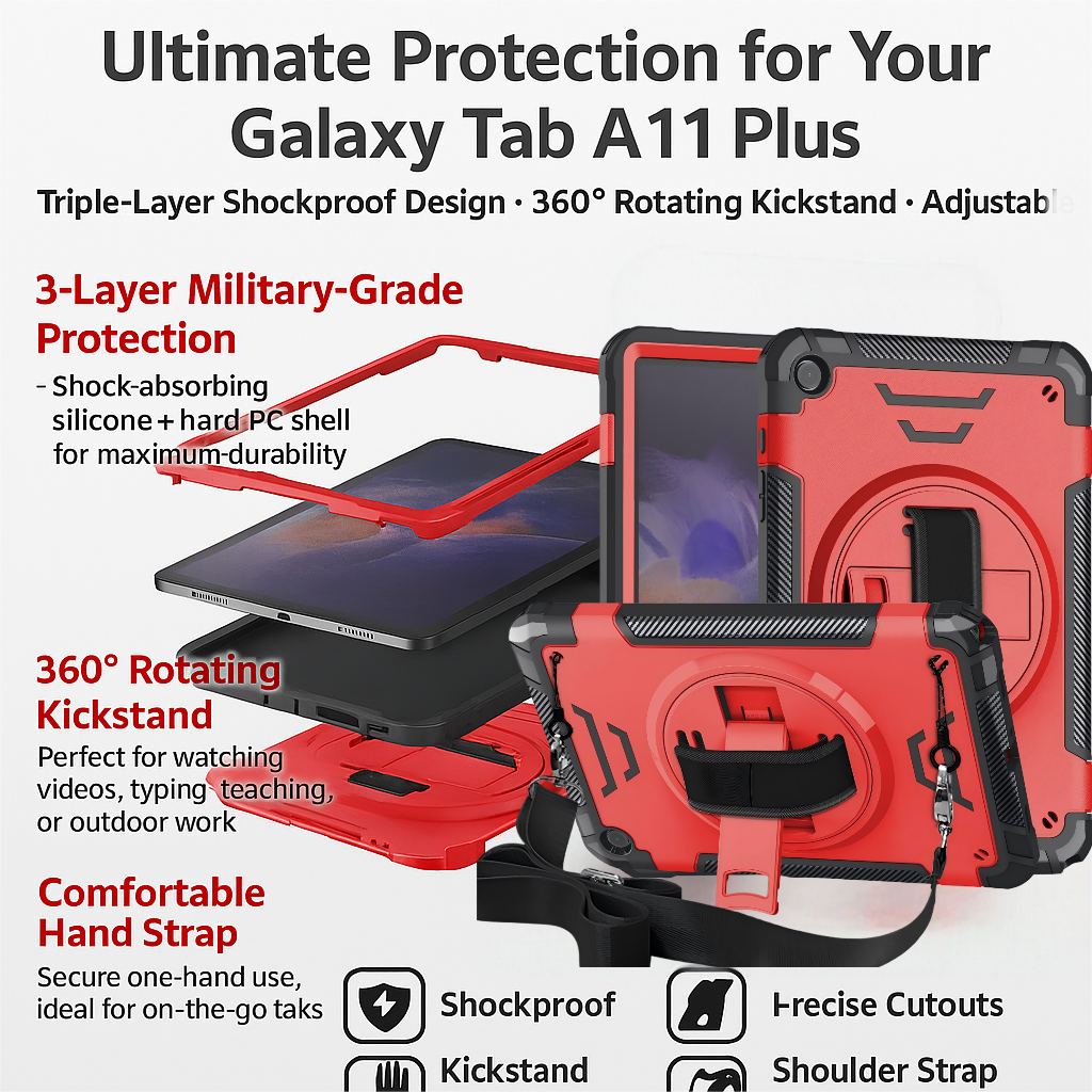 Durable TPU & PC+Silicone Cases with Multi-Angle Kickstand: Elevating Samsung Tab A11 Plus Protection