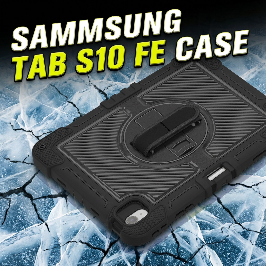 TOZIZO Black Shockproof Rugged Case for Samsung Tab S10 FE with Strap & Kickstand