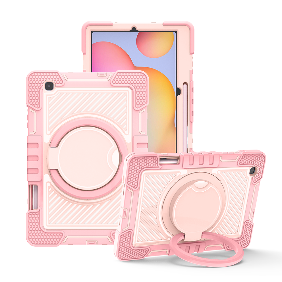 TOZIZO Shockproof Silicone Tablet Case for Samsung Tab S6 Lite - Pink with 360° Kickstand