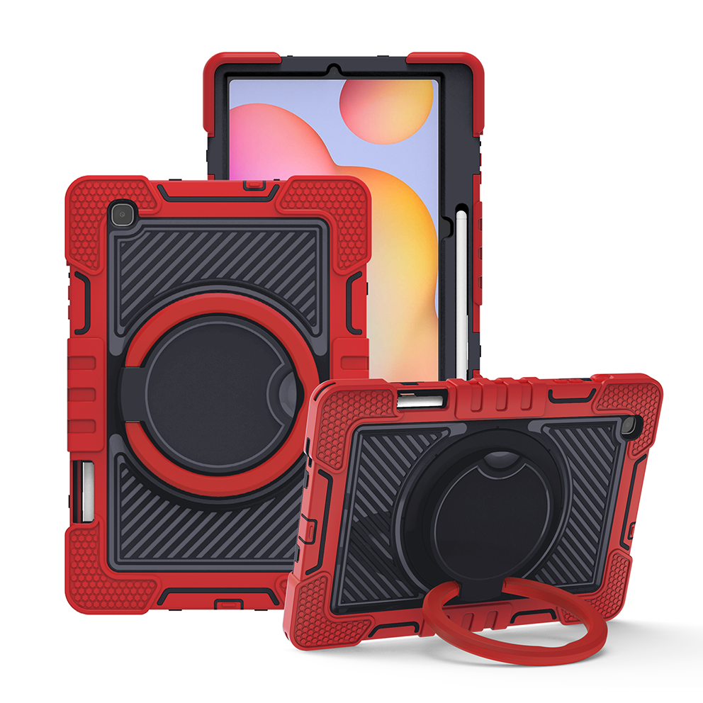 TOZIZO Heavy Duty Shockproof Samsung Tab S6 Lite Case with 360° Stand - Red & Black