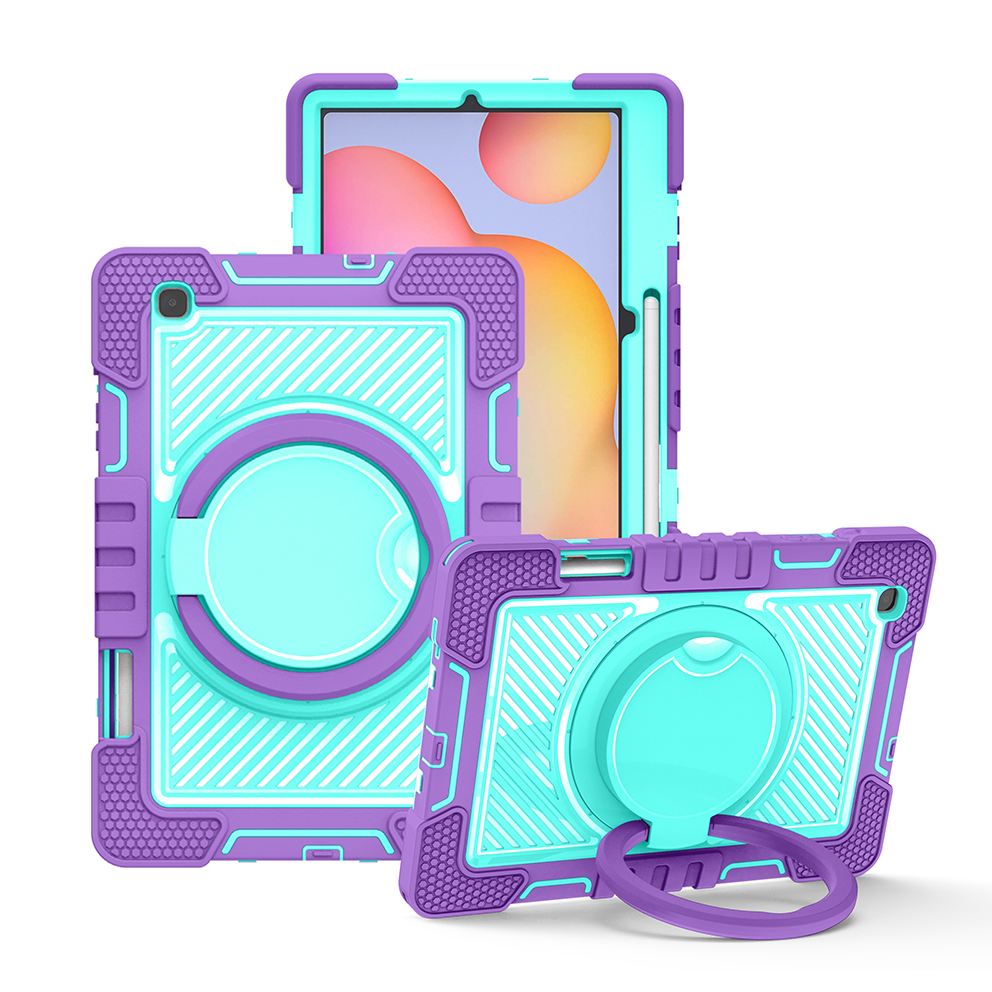 TOZIZO Samsung Tab S6 Lite Silicone Case with Kickstand - Purple & Mint Green