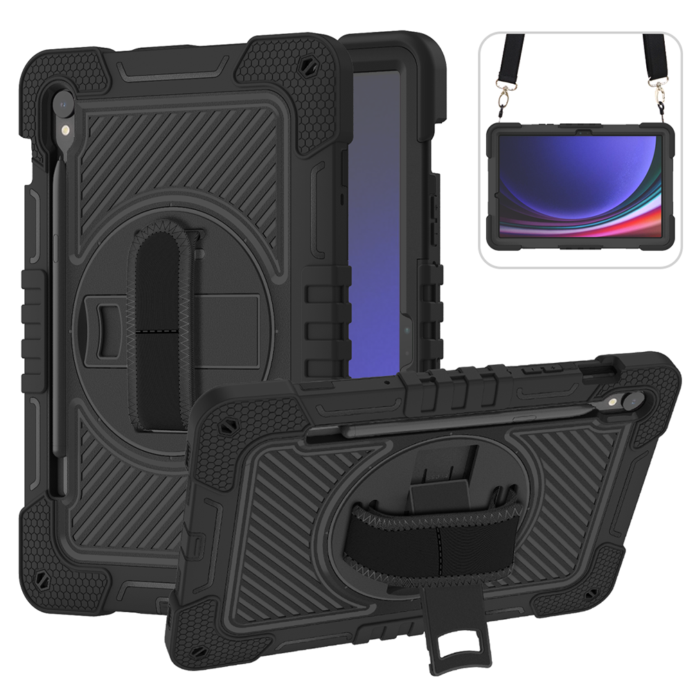TOZIZO Black Full-Body Rugged Samsung Galaxy Tab S9 Tablet Case with 360° Rotating Kickstand