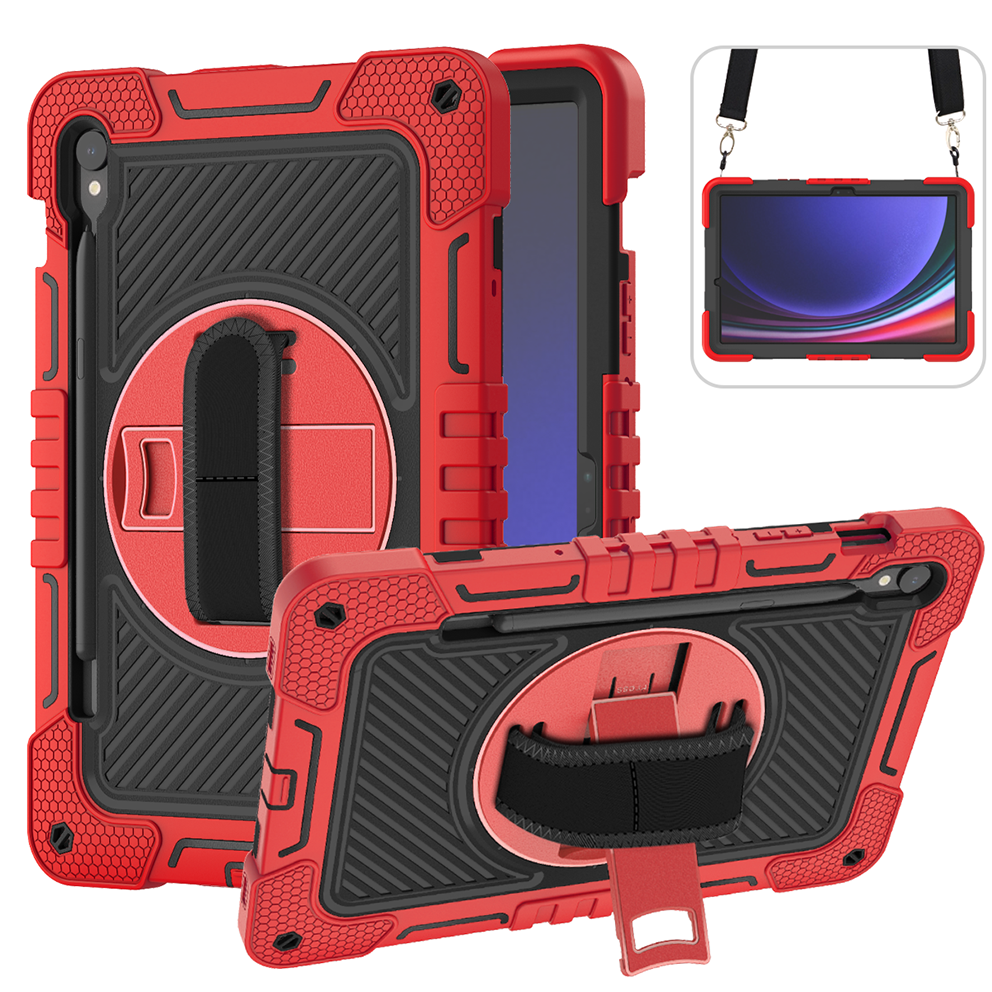 TOZIZO Red + Black 3-Layer Rugged Samsung Galaxy Tab S9 Tablet Case with 360° Rotating Kickstand